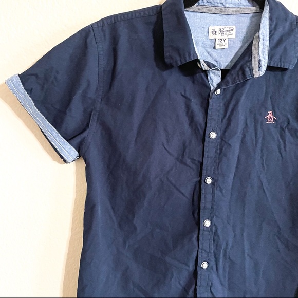 Boys Button down short sleeve casual shirt size 12 y by penguin - Picture 3 of 7